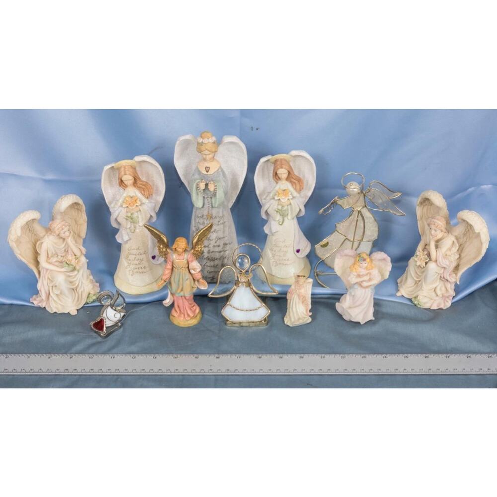 Lot of 11 Angel Figurines Glass Metal & Resin dq